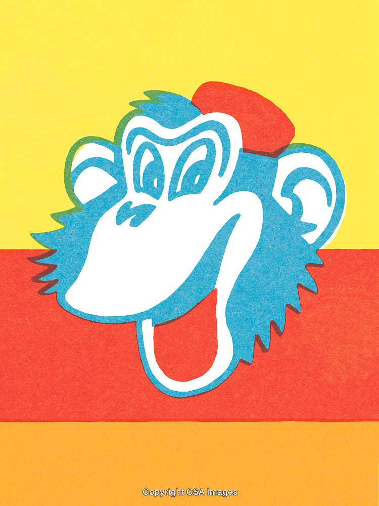 Smiling Monkey Illustration with Colorful Background in Pop Art Style