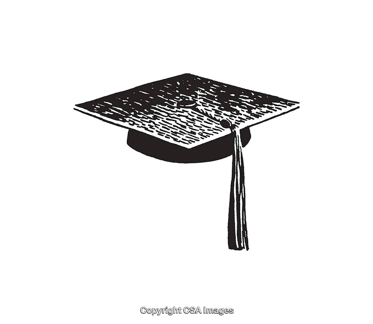 Black And White Line Art of Graduation Cap with Tassel