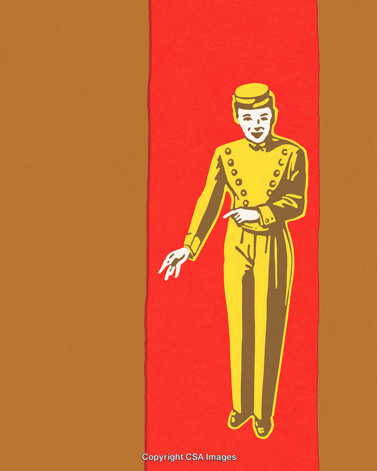 Vintage Bellboy Illustration with Colorful Retro Palette