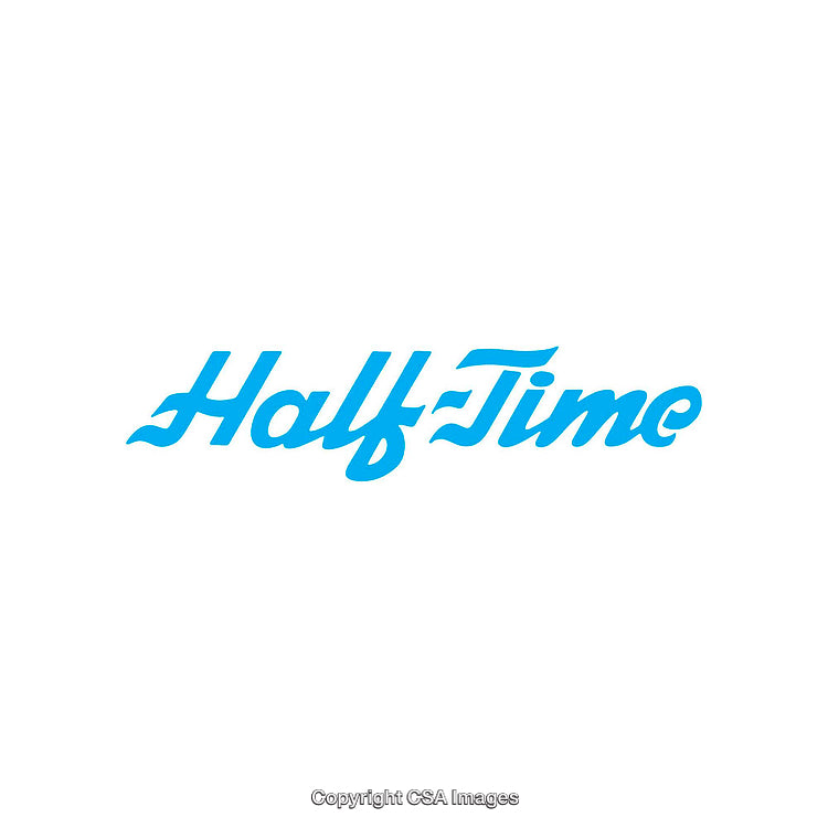 Blue Text Logo Featuring the Words 'Half-Time' in Bold Font