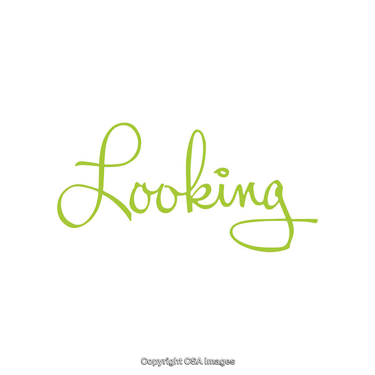 Green Calligraphy of the Word 'Looking' on a White Background