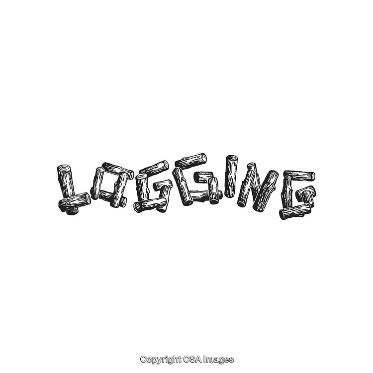 Creative Typeface with Wooden Log Design Spelling 'Logging' in Artistic Style