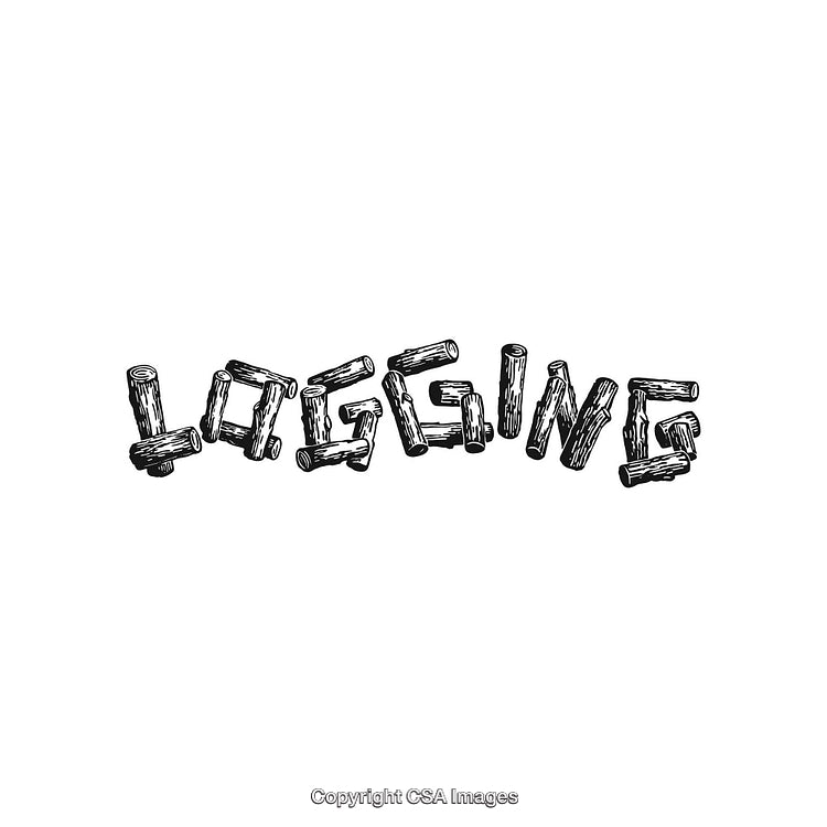 Creative Typeface with Wooden Log Design Spelling 'Logging' in Artistic Style
