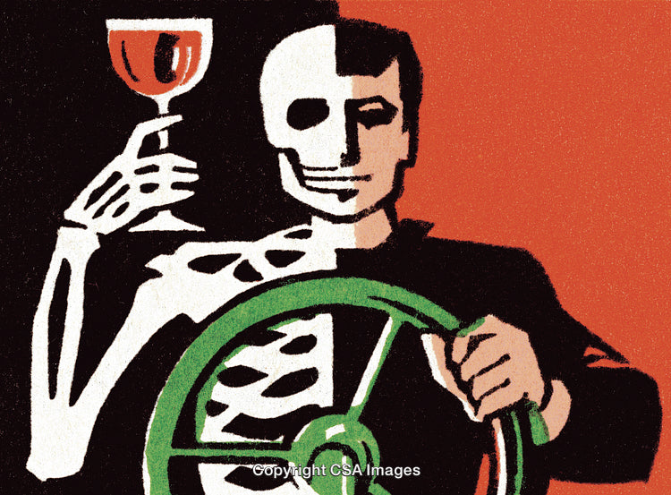Split Persona of Drinking and Driving Illustrated in Vintage Style