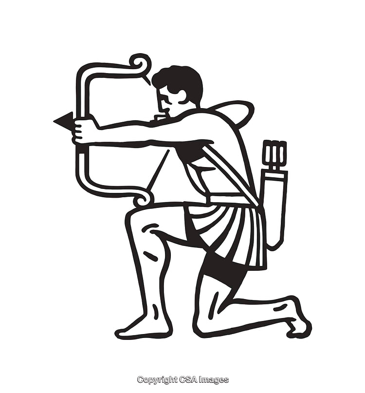 Black and White Illustration of an Archer in Classical Pose