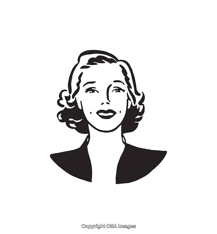 Elegant Black And White Illustration of a Smiling Woman's Portrait