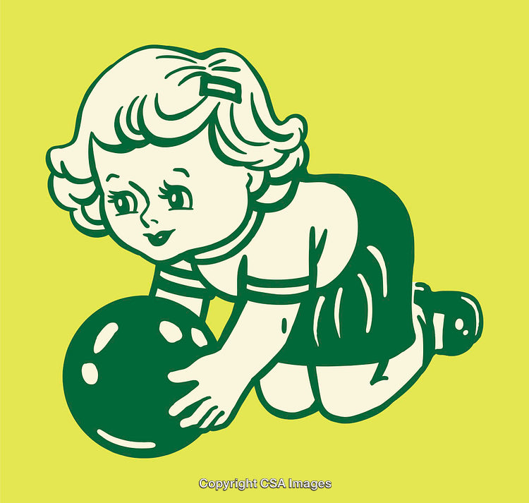 Retro Style Illustration of a Child Playing with a Ball on a Green Background