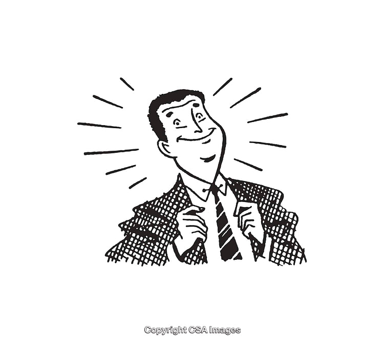 Retro Styled Black and White Illustration of a Happy Businessman