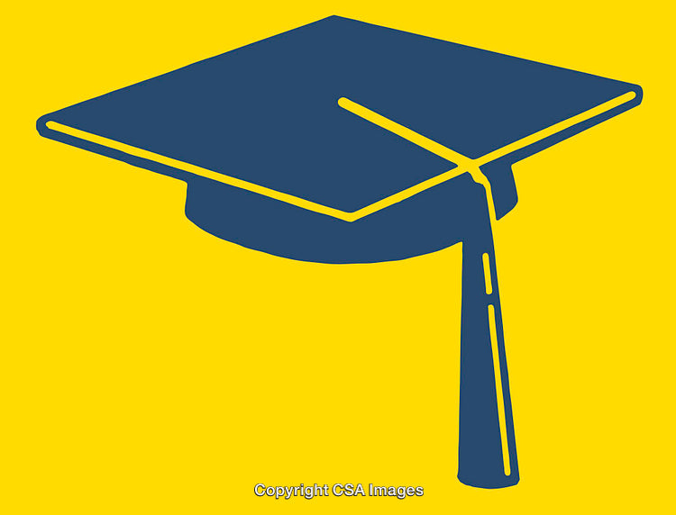 Blue Graduation Cap Line Art on Yellow Background Illustration