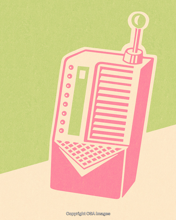 Retro Styled Illustration of Vintage Electronic Device in Pink and Green Tones
