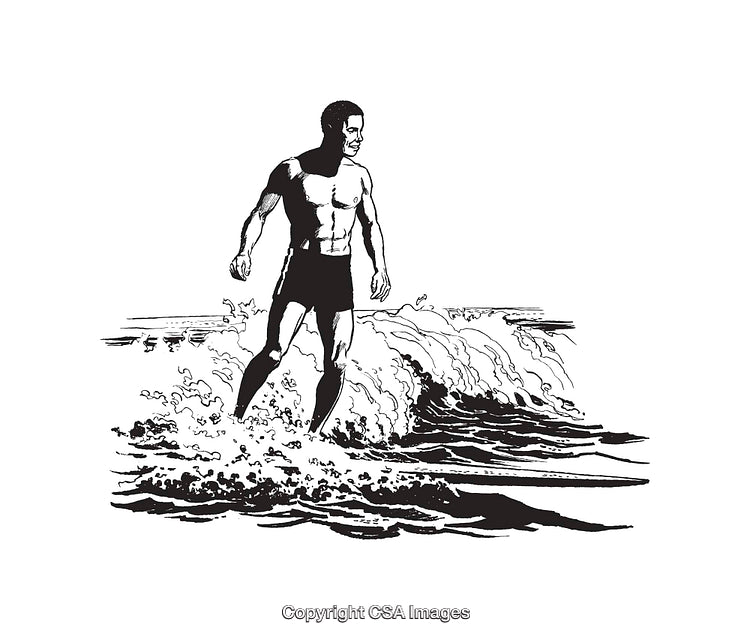 Black And White Illustration of Surfer Riding the Waves in Dynamic Style
