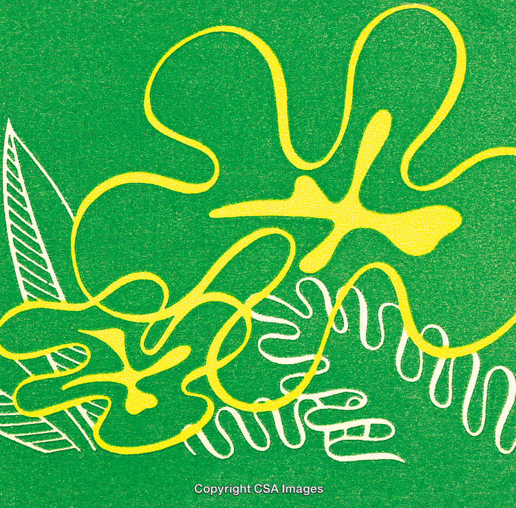 Abstract Yellow And Green Artwork With Organic Line Patterns