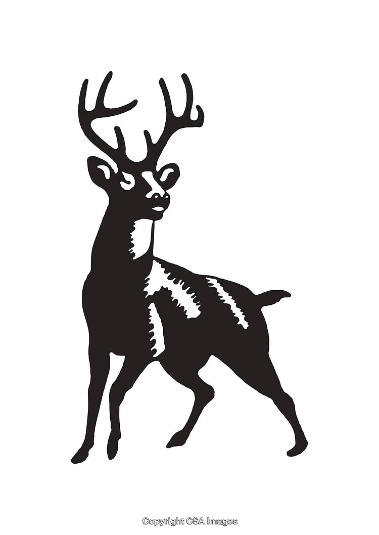 Black and White Line Art Illustration of a Standing Deer Silhouette