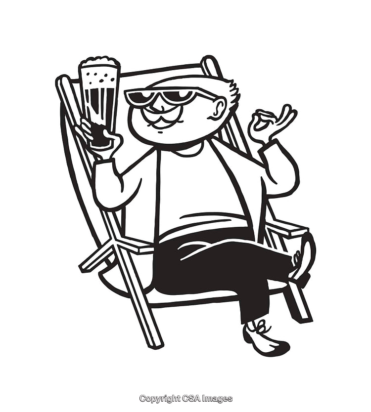 Relaxed Cartoon Man Enjoying a Beverage in a Reclining Chair