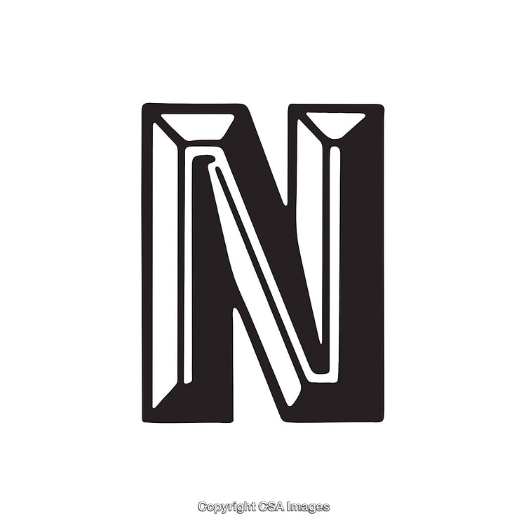 Stylized Black and White Decorative Letter N on White Background