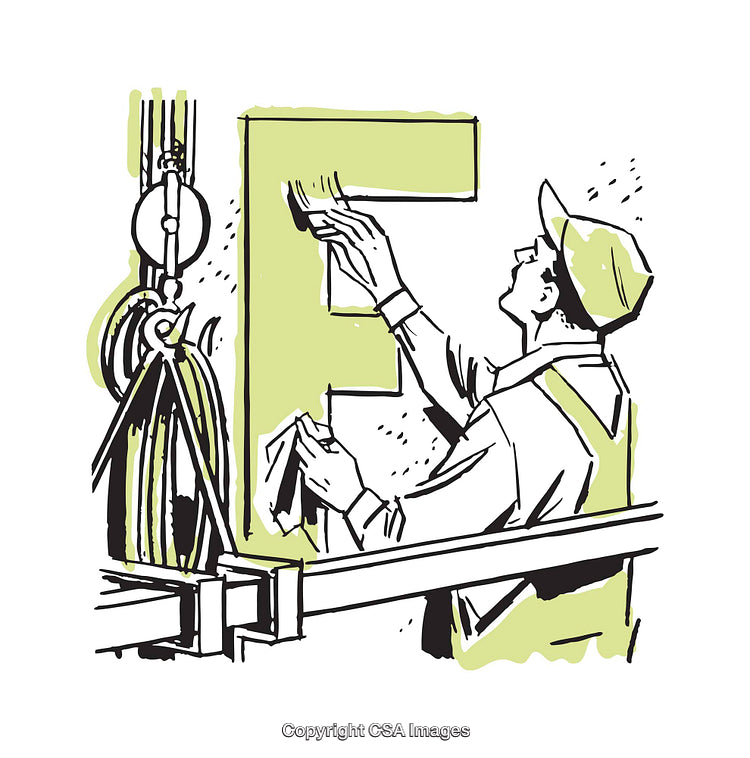 Worker Assembling Giant Letter in Industrial Setting Illustration