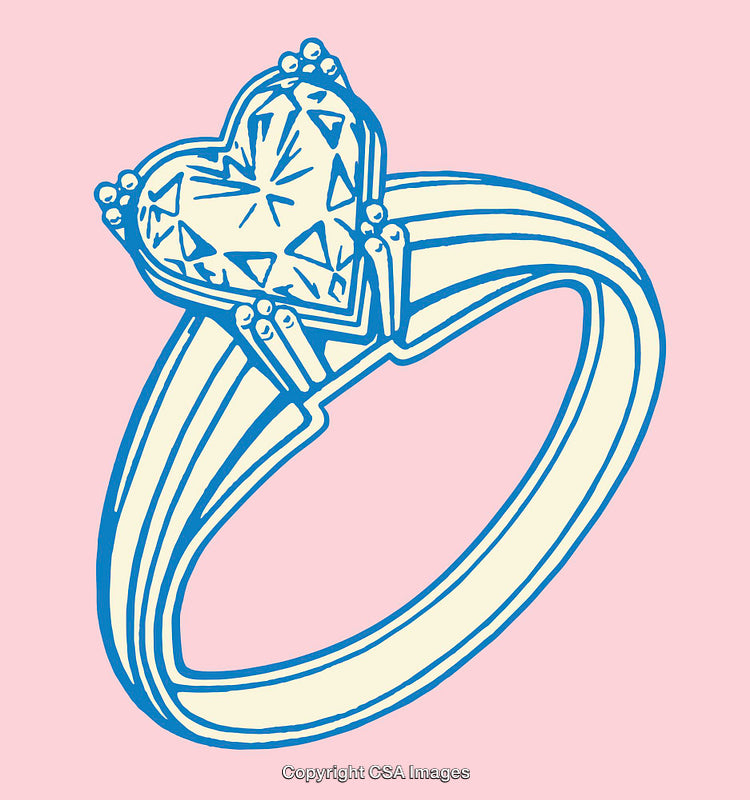 Heart-Shaped Diamond Ring in Colorful Line Art Illustration