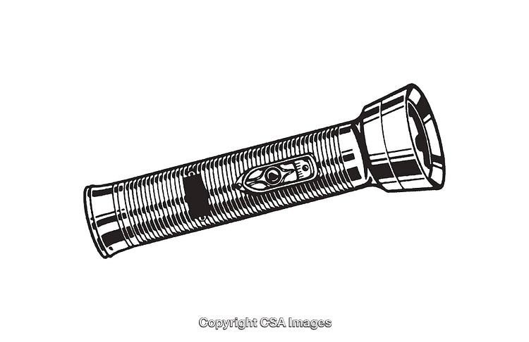 Vintage Black and White Line Art Illustration of a Flashlight