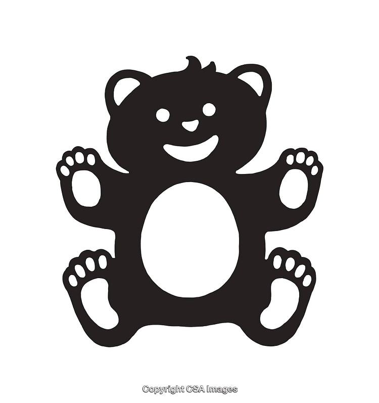 Black And White Line Art Illustration of a Cheerful Teddy Bear