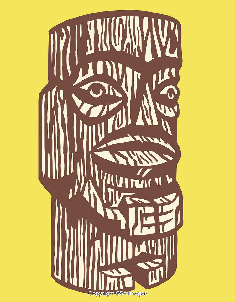 Yellow Background Decorative Iconic Tiki Statue Illustration