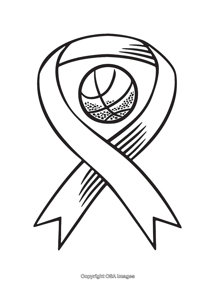 Black and White Ribbon Design Featuring a Basketball Illustration