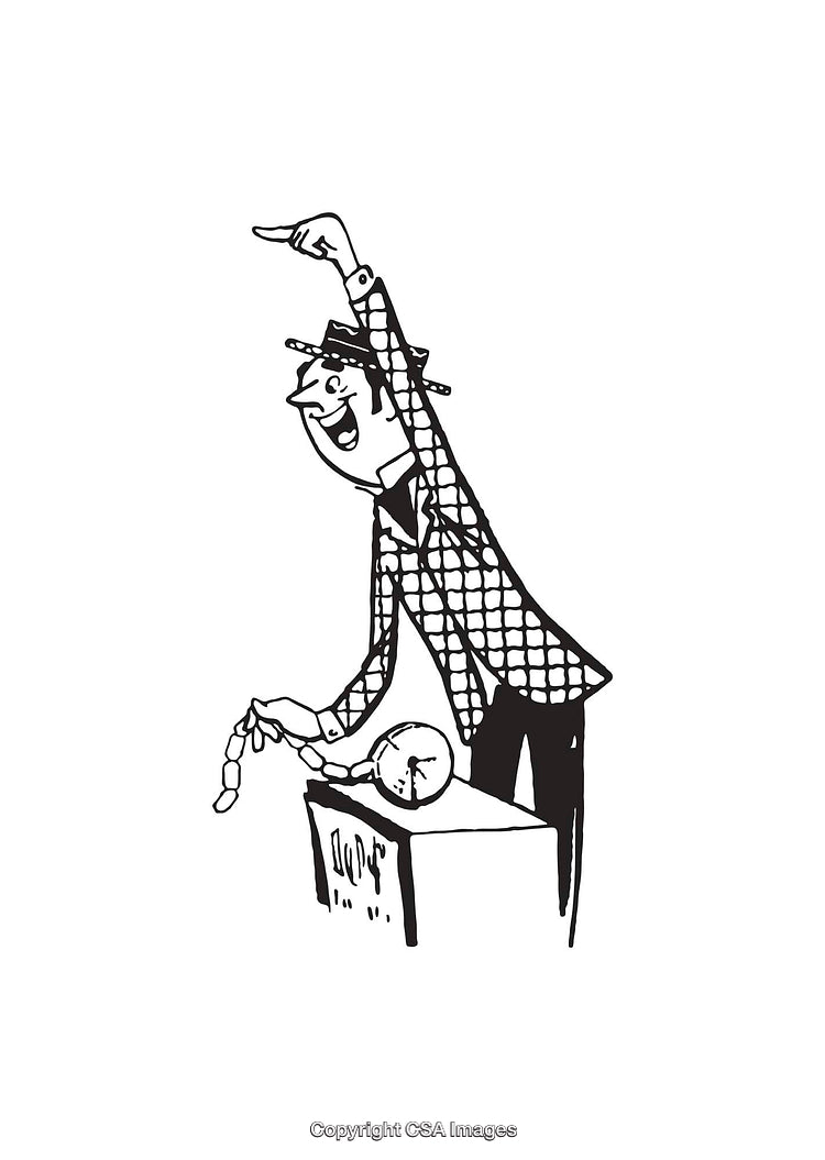 Vintage Illustration of a Person Gesturing Enthusiastically with Accessories
