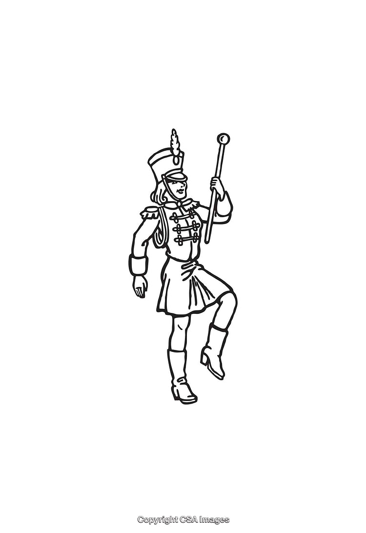Black and White Line Art of a Marching Band Leader