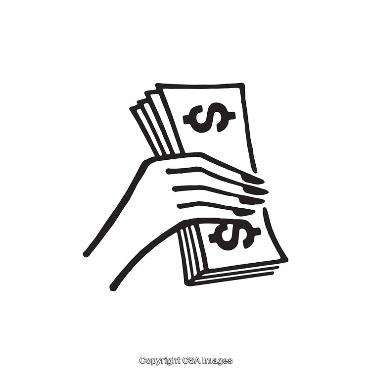 Black and White Line Art of Hand Holding Money Stack