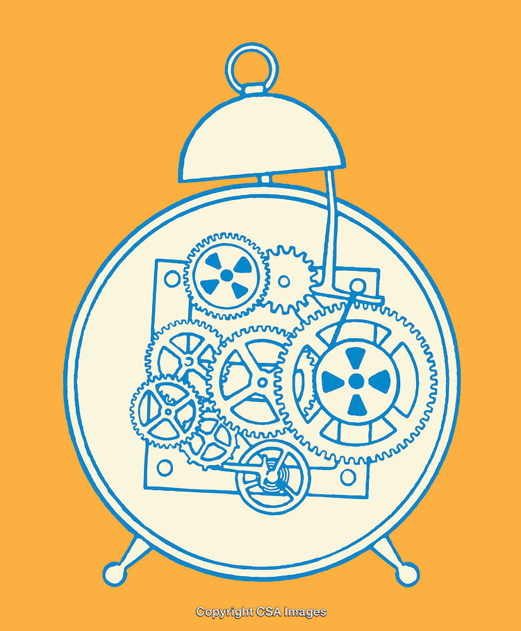Detailed Line Art of Clock Mechanics with Gears and Components