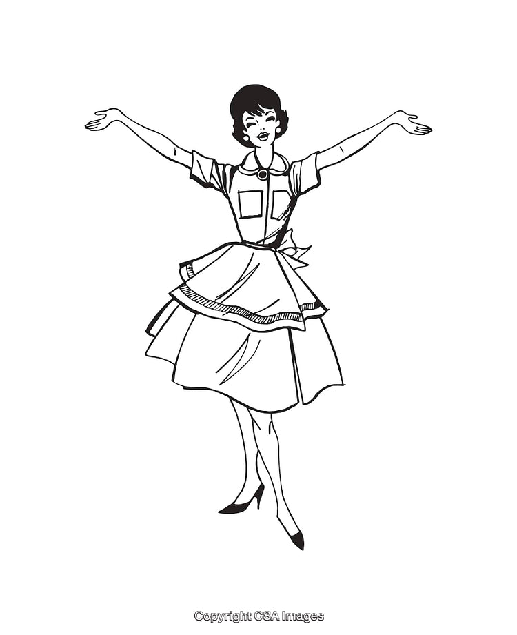 Vintage Line Art Illustration of a Woman in Classic Style Pose