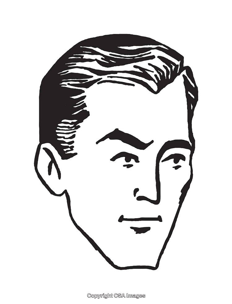 Black and White Vintage-Style Line Art Male Portrait Illustration
