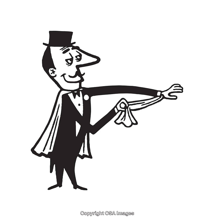 Black And White Line Art Illustration of a Polished Magician Performing