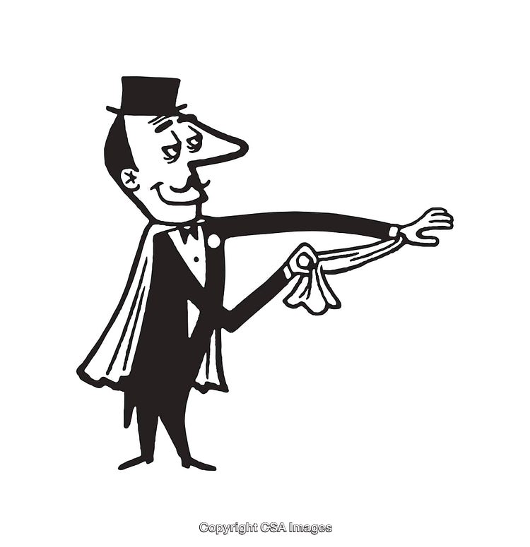 Black And White Line Art Illustration of a Polished Magician Performing