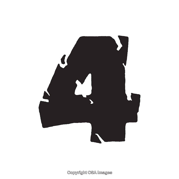 Bold Distressed Black Number Four on White Background