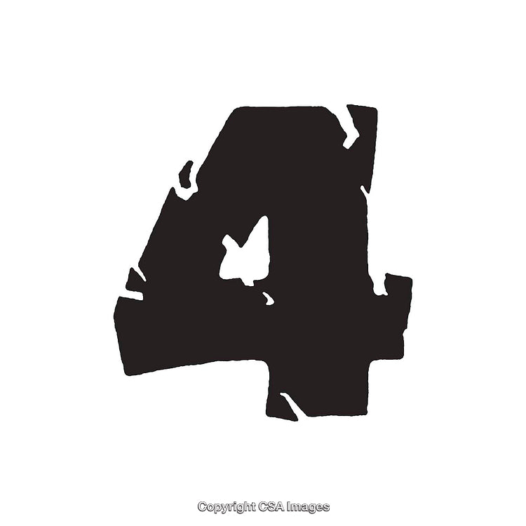 Bold Distressed Black Number Four on White Background