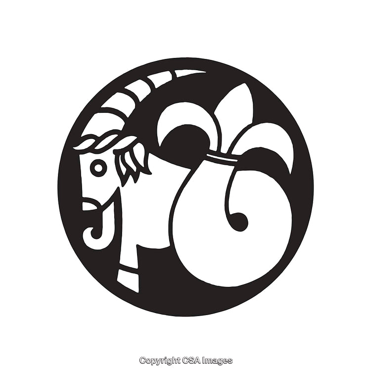 Black and White Capricorn Zodiac Symbol Illustration in Line Art Style