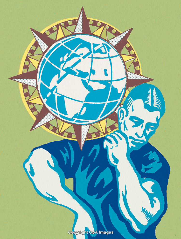 Illustration of a Person with a Globe and Compass in Artistic Style