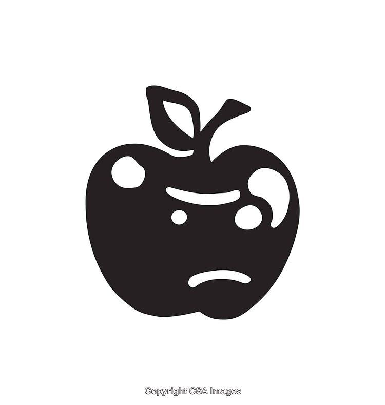 Black and White Stylized Apple Illustration With Facial Expression