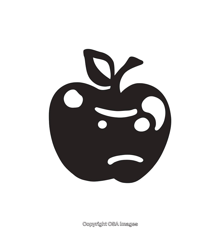 Black and White Stylized Apple Illustration With Facial Expression