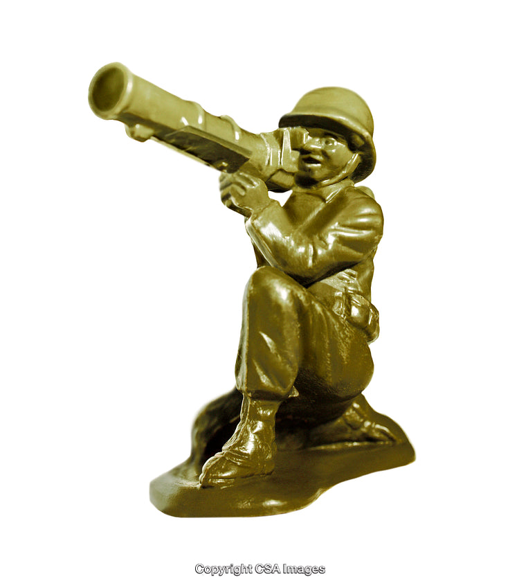 Green Plastic Soldier Figurine Kneeling With Bazooka Weapon
