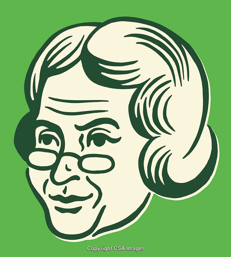 Vintage Styled Portrait of Elderly Individual in Green and Beige Line Art