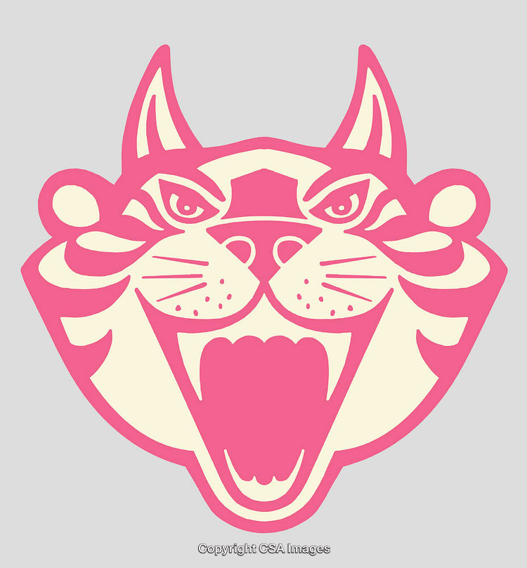 Colorful Abstract Line Art Illustration of a Roaring Cat Face in Pink