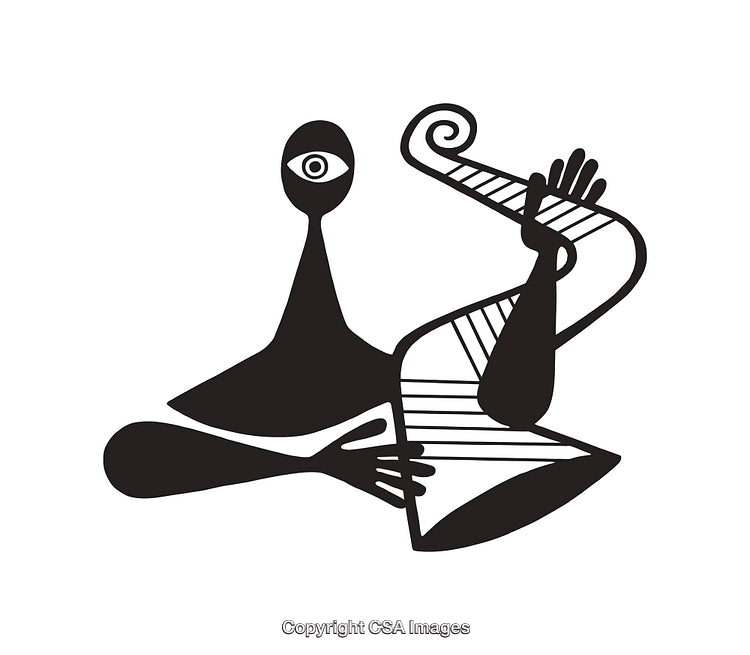 Abstract Black and White Line Art with Surreal Geometric Forms