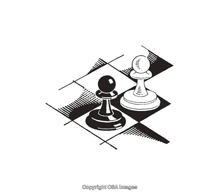 Black and White Line Art Depicting Two Chess Pawns in Contrast
