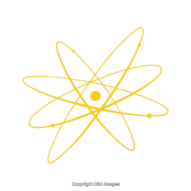 Yellow Atomic Orbit Symbol on a White Background