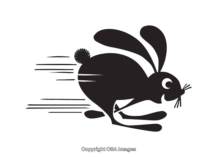 Black and White Illustration of a Running Rabbit in Motion