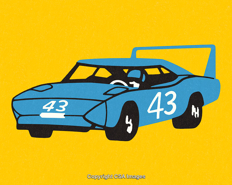 Illustration of a Vintage Race Car in Bold Yellow and Blue Colors