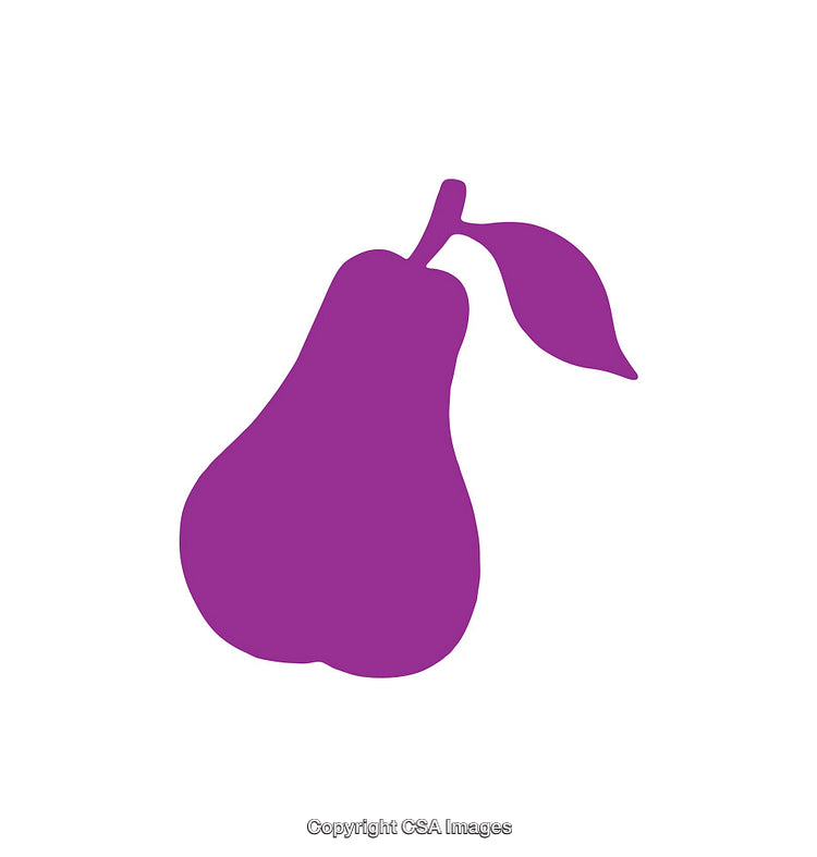 Purple Pear Silhouette with Leaf on White Background