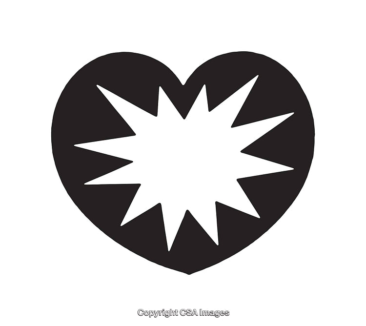 Black Heart with Radiating Starburst in Simple Line Art Style