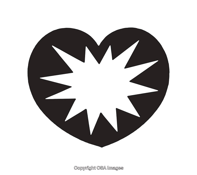 Black Heart with Radiating Starburst in Simple Line Art Style